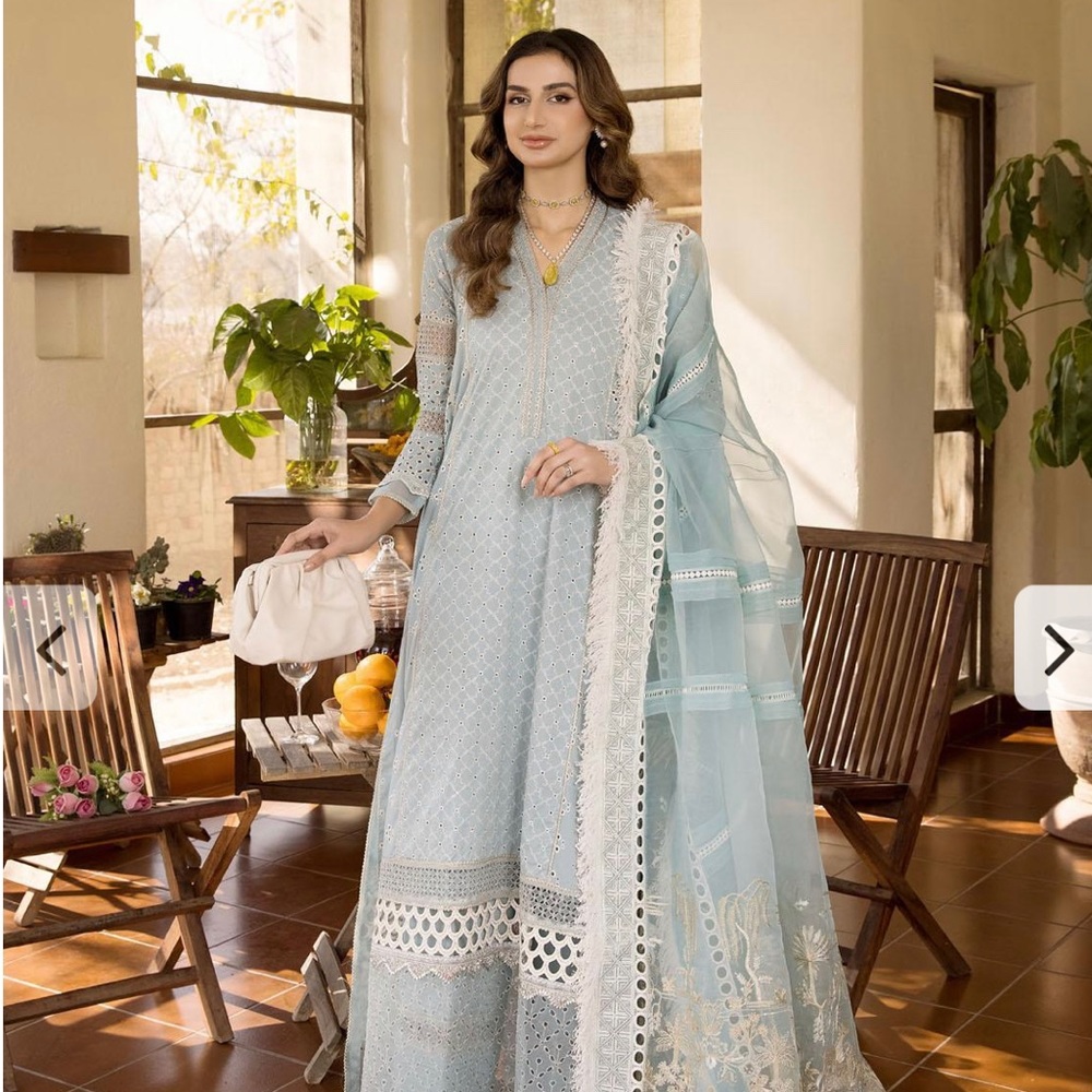Pakistani M&M Embroidered Chilankari suit (Ice blue)
